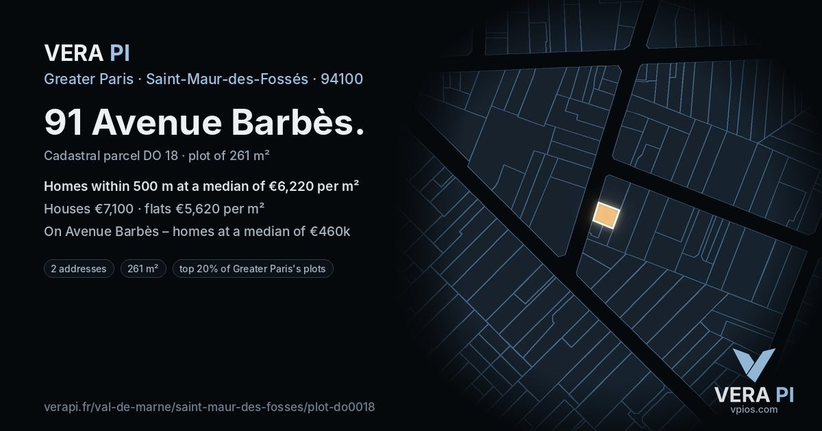 91 Avenue Barbès, Saint-Maur-des-Fossés at night – the plot lit, the parcels around coloured by the prices near them