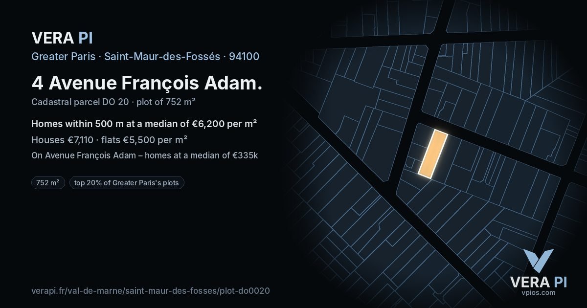 4 Avenue François Adam, Saint-Maur-des-Fossés at night – the plot lit, the parcels around coloured by the prices near them