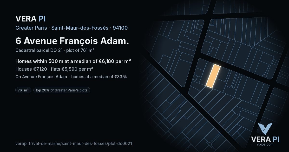 6 Avenue François Adam, Saint-Maur-des-Fossés at night – the plot lit, the parcels around coloured by the prices near them