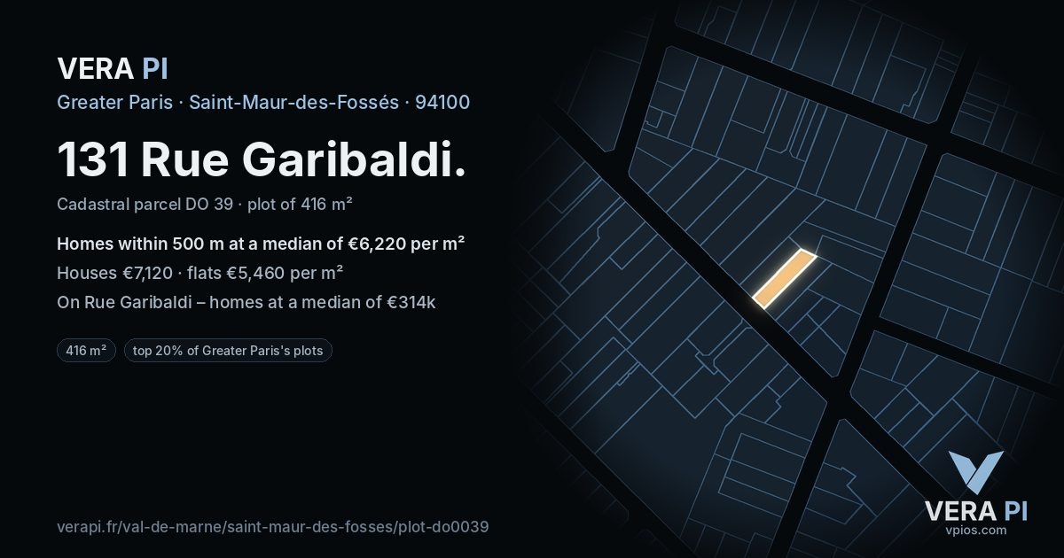 131 Rue Garibaldi, Saint-Maur-des-Fossés at night – the plot lit, the parcels around coloured by the prices near them