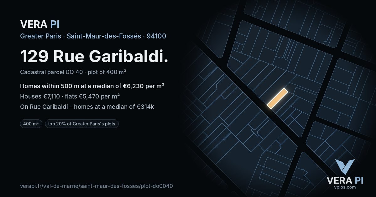 129 Rue Garibaldi, Saint-Maur-des-Fossés at night – the plot lit, the parcels around coloured by the prices near them