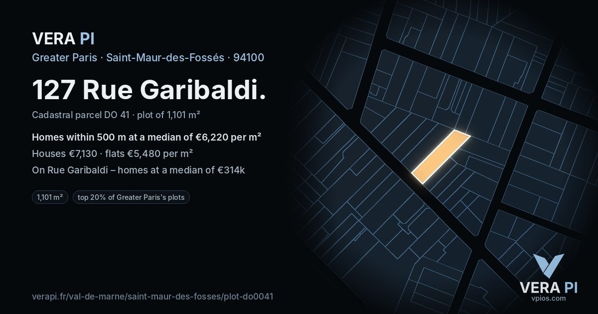127 Rue Garibaldi, Saint-Maur-des-Fossés at night – the plot lit, the parcels around coloured by the prices near them