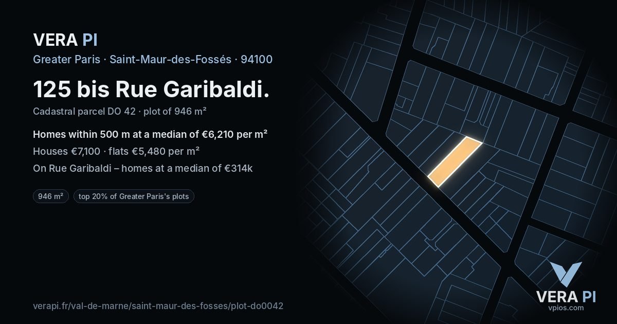 125 bis Rue Garibaldi, Saint-Maur-des-Fossés at night – the plot lit, the parcels around coloured by the prices near them