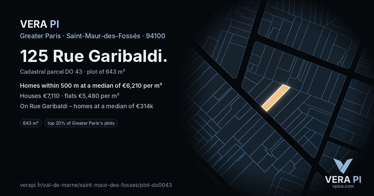 125 Rue Garibaldi, Saint-Maur-des-Fossés at night – the plot lit, the parcels around coloured by the prices near them