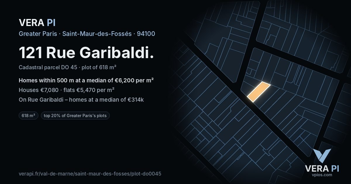 121 Rue Garibaldi, Saint-Maur-des-Fossés at night – the plot lit, the parcels around coloured by the prices near them