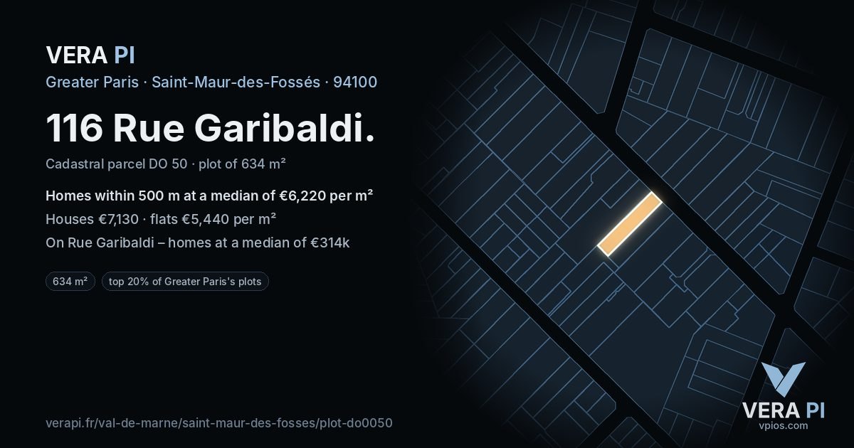 116 Rue Garibaldi, Saint-Maur-des-Fossés at night – the plot lit, the parcels around coloured by the prices near them