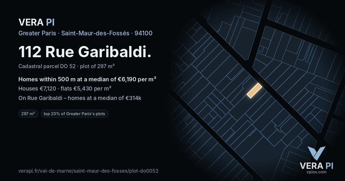 112 Rue Garibaldi, Saint-Maur-des-Fossés at night – the plot lit, the parcels around coloured by the prices near them