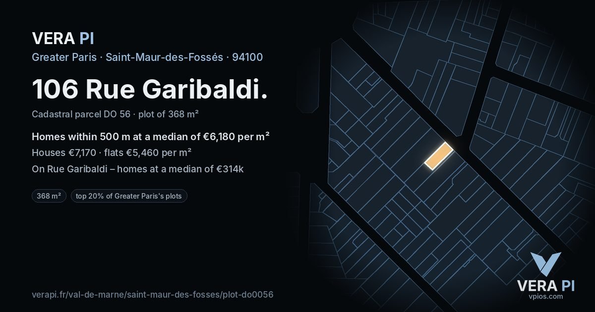 106 Rue Garibaldi, Saint-Maur-des-Fossés at night – the plot lit, the parcels around coloured by the prices near them