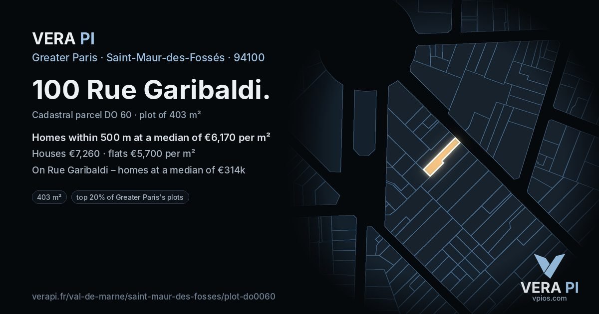 100 Rue Garibaldi, Saint-Maur-des-Fossés at night – the plot lit, the parcels around coloured by the prices near them