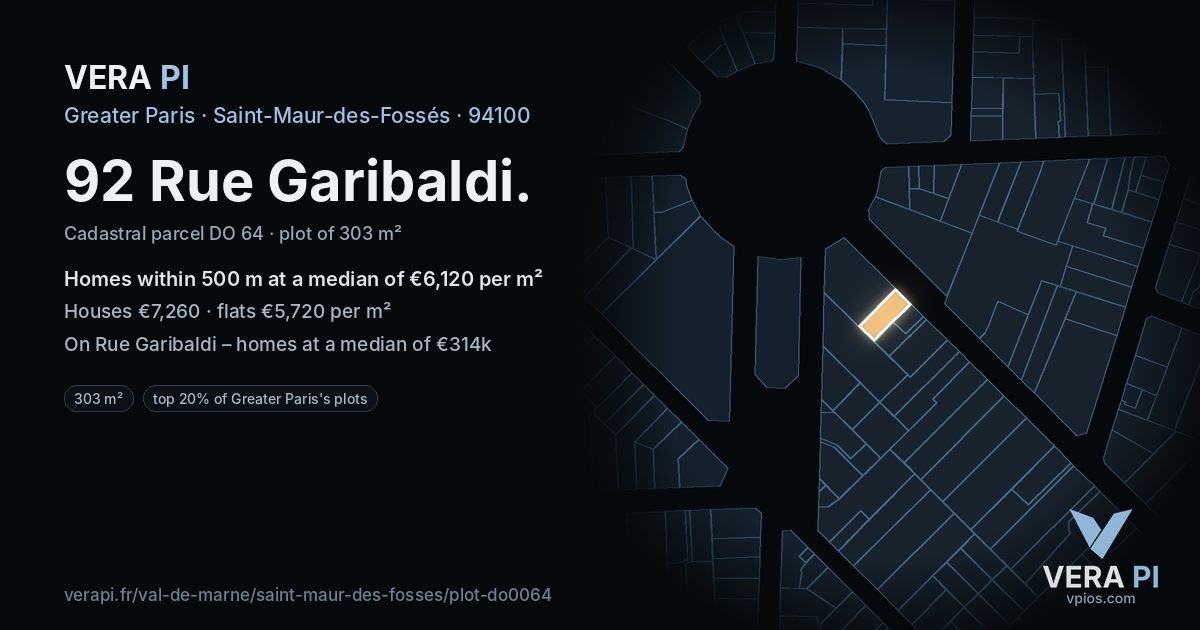 92 Rue Garibaldi, Saint-Maur-des-Fossés at night – the plot lit, the parcels around coloured by the prices near them