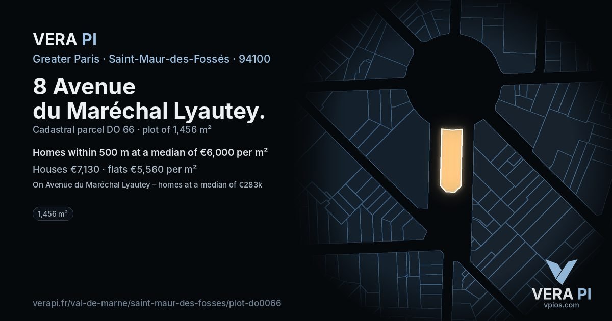 8 Avenue du Maréchal Lyautey, Saint-Maur-des-Fossés at night – the plot lit, the parcels around coloured by the prices near them