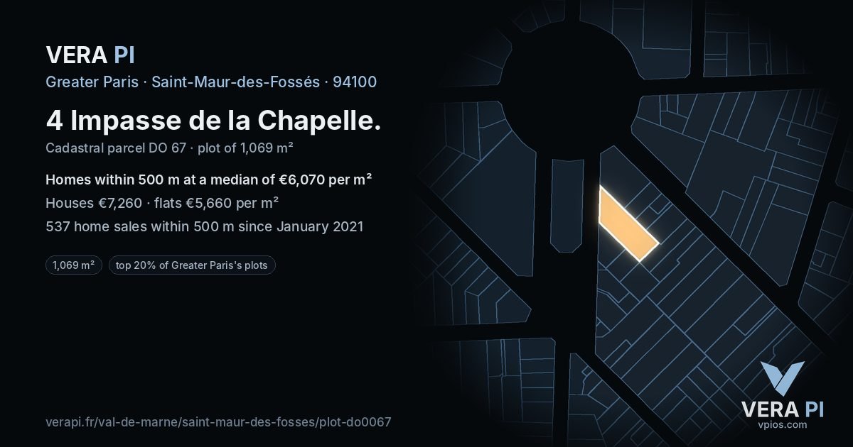 4 Impasse de la Chapelle, Saint-Maur-des-Fossés at night – the plot lit, the parcels around coloured by the prices near them