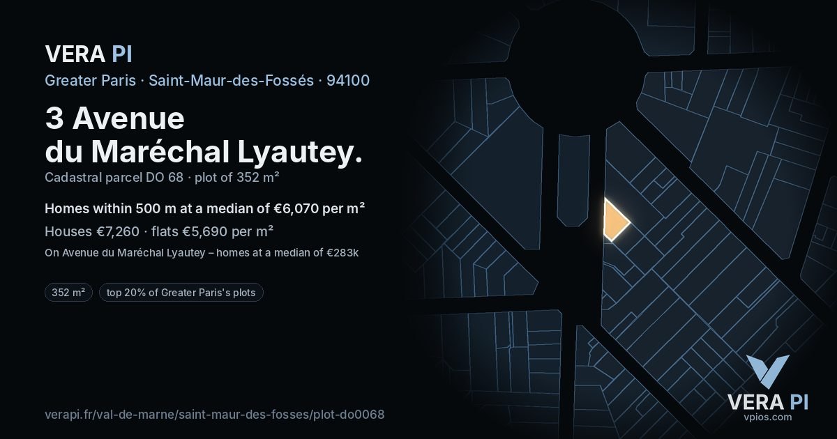 3 Avenue du Maréchal Lyautey, Saint-Maur-des-Fossés at night – the plot lit, the parcels around coloured by the prices near them
