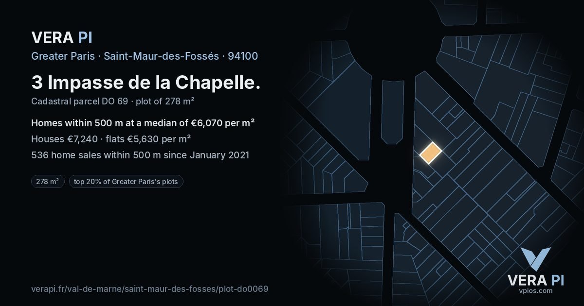3 Impasse de la Chapelle, Saint-Maur-des-Fossés at night – the plot lit, the parcels around coloured by the prices near them