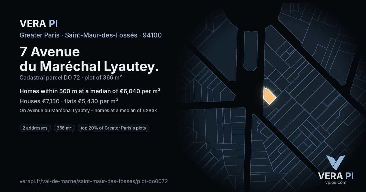 7 Avenue du Maréchal Lyautey, Saint-Maur-des-Fossés at night – the plot lit, the parcels around coloured by the prices near them