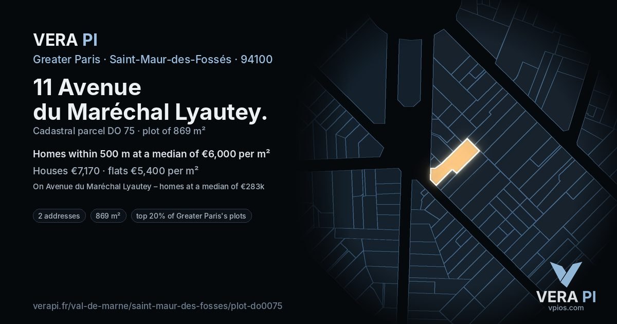 11 Avenue du Maréchal Lyautey, Saint-Maur-des-Fossés at night – the plot lit, the parcels around coloured by the prices near them
