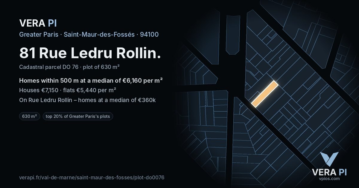 81 Rue Ledru Rollin, Saint-Maur-des-Fossés at night – the plot lit, the parcels around coloured by the prices near them