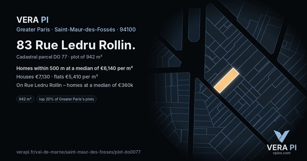 83 Rue Ledru Rollin, Saint-Maur-des-Fossés at night – the plot lit, the parcels around coloured by the prices near them