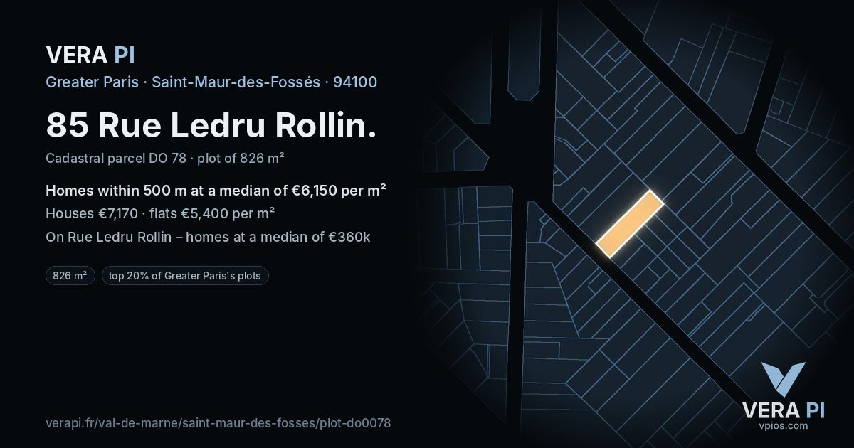 85 Rue Ledru Rollin, Saint-Maur-des-Fossés at night – the plot lit, the parcels around coloured by the prices near them