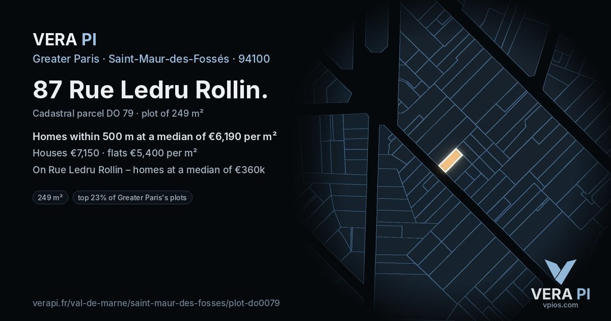 87 Rue Ledru Rollin, Saint-Maur-des-Fossés at night – the plot lit, the parcels around coloured by the prices near them