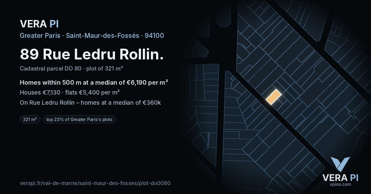 89 Rue Ledru Rollin, Saint-Maur-des-Fossés at night – the plot lit, the parcels around coloured by the prices near them