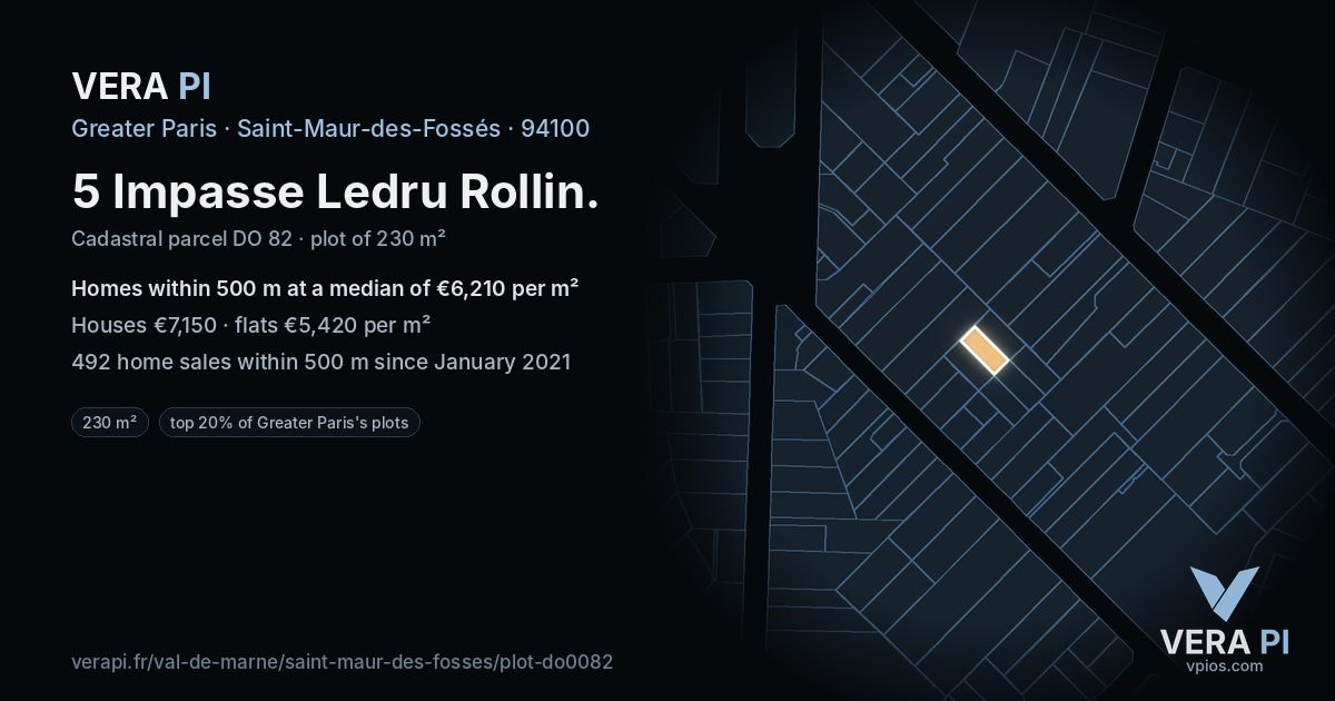 5 Impasse Ledru Rollin, Saint-Maur-des-Fossés at night – the plot lit, the parcels around coloured by the prices near them