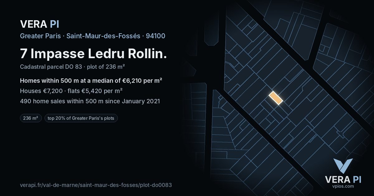 7 Impasse Ledru Rollin, Saint-Maur-des-Fossés at night – the plot lit, the parcels around coloured by the prices near them