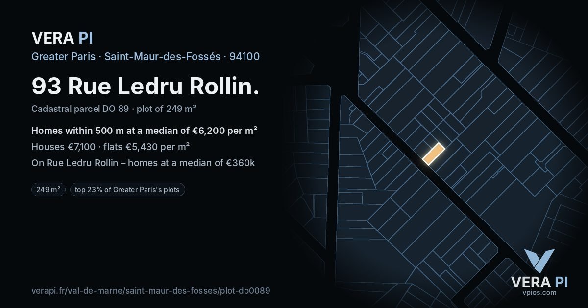 93 Rue Ledru Rollin, Saint-Maur-des-Fossés at night – the plot lit, the parcels around coloured by the prices near them