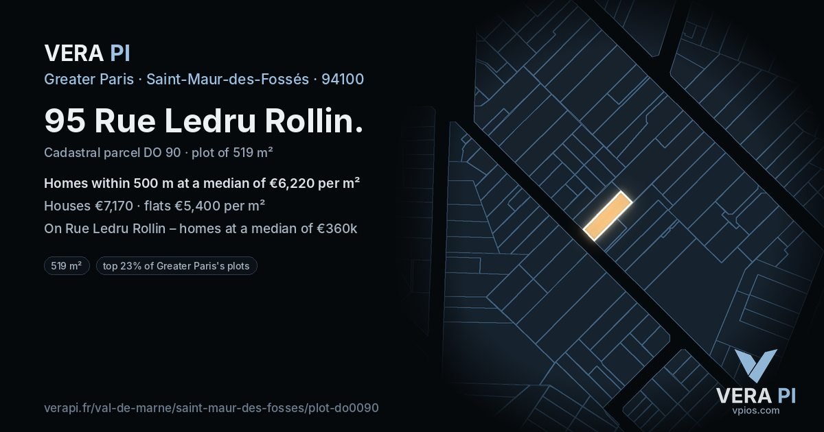 95 Rue Ledru Rollin, Saint-Maur-des-Fossés at night – the plot lit, the parcels around coloured by the prices near them