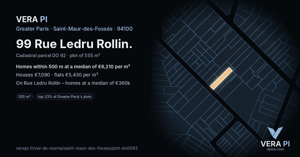 99 Rue Ledru Rollin, Saint-Maur-des-Fossés at night – the plot lit, the parcels around coloured by the prices near them
