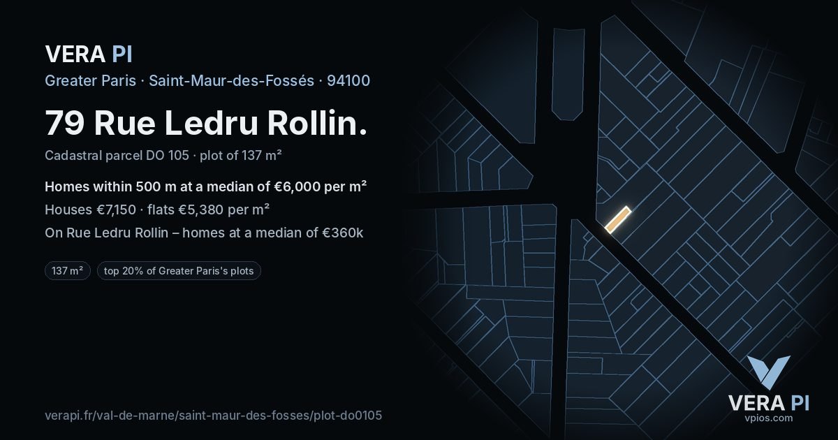 79 Rue Ledru Rollin, Saint-Maur-des-Fossés at night – the plot lit, the parcels around coloured by the prices near them