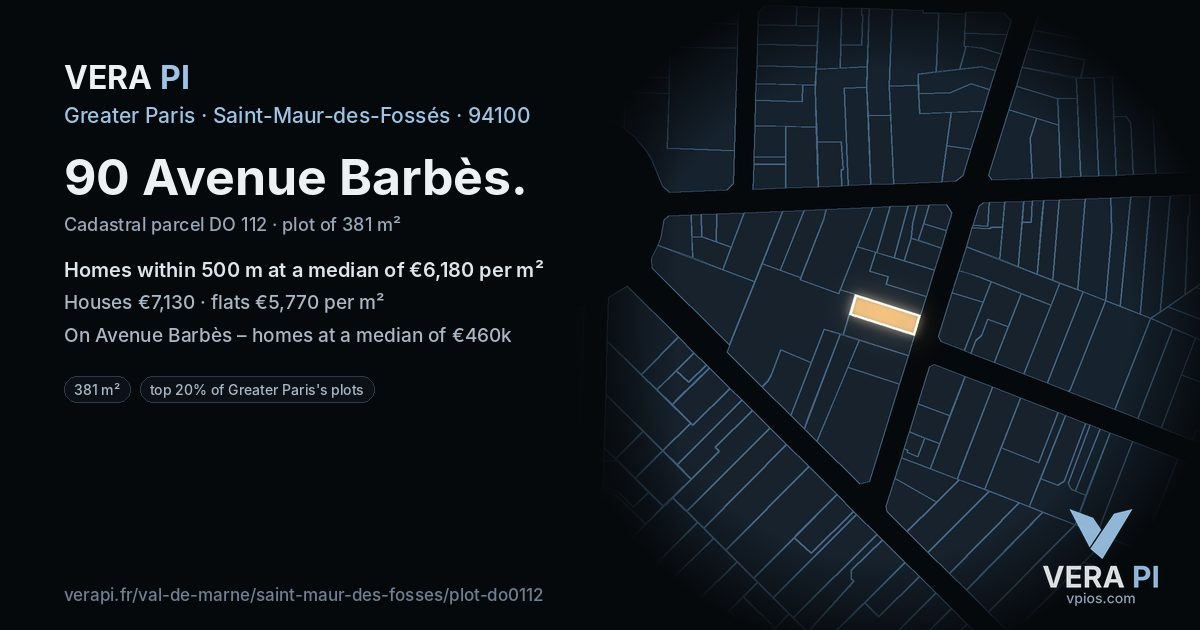 90 Avenue Barbès, Saint-Maur-des-Fossés at night – the plot lit, the parcels around coloured by the prices near them