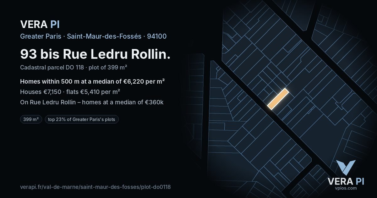 93 bis Rue Ledru Rollin, Saint-Maur-des-Fossés at night – the plot lit, the parcels around coloured by the prices near them