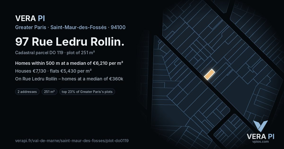 97 Rue Ledru Rollin, Saint-Maur-des-Fossés at night – the plot lit, the parcels around coloured by the prices near them