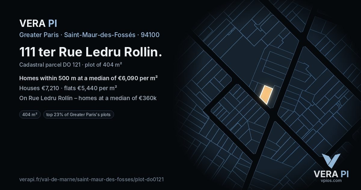 111 ter Rue Ledru Rollin, Saint-Maur-des-Fossés at night – the plot lit, the parcels around coloured by the prices near them