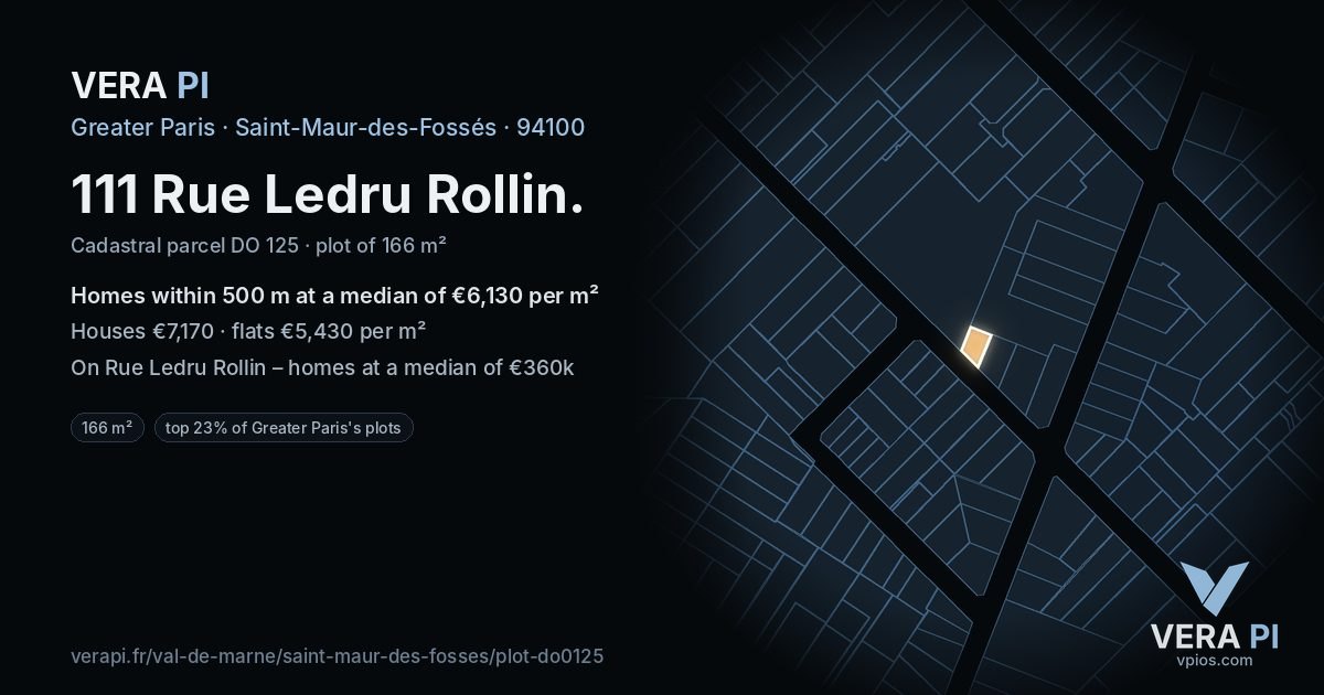 111 Rue Ledru Rollin, Saint-Maur-des-Fossés at night – the plot lit, the parcels around coloured by the prices near them