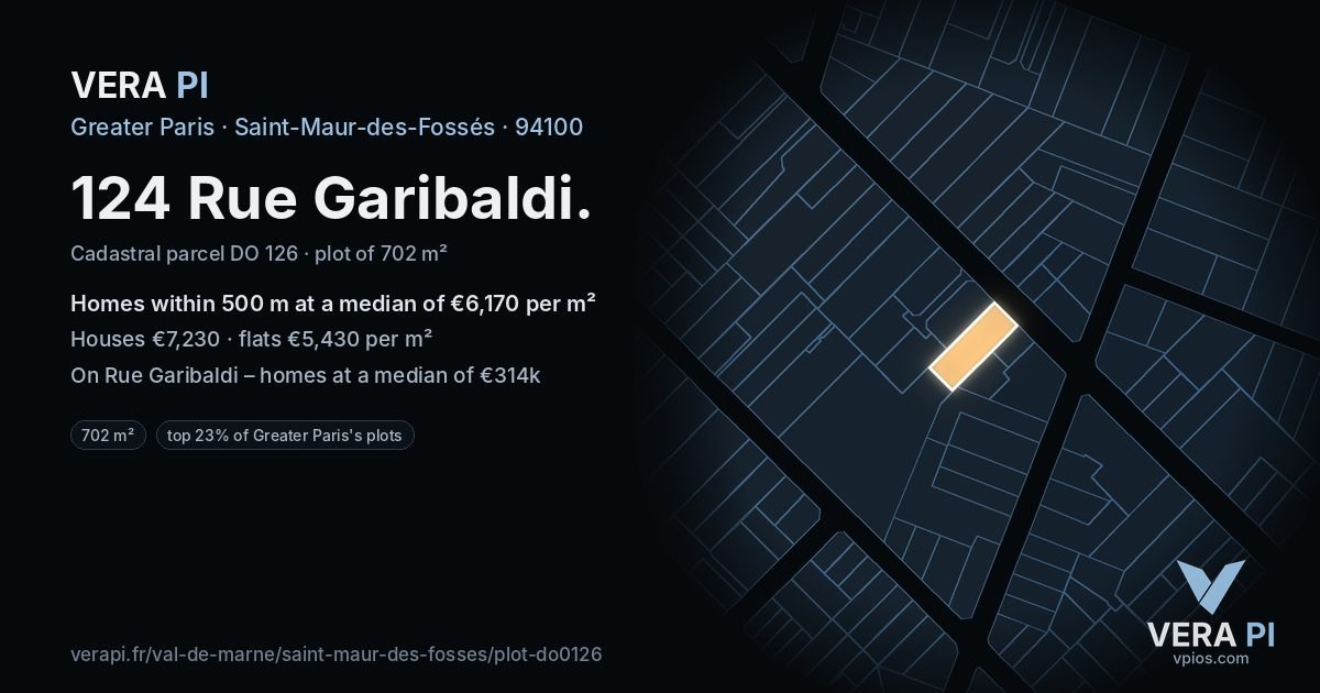 124 Rue Garibaldi, Saint-Maur-des-Fossés at night – the plot lit, the parcels around coloured by the prices near them