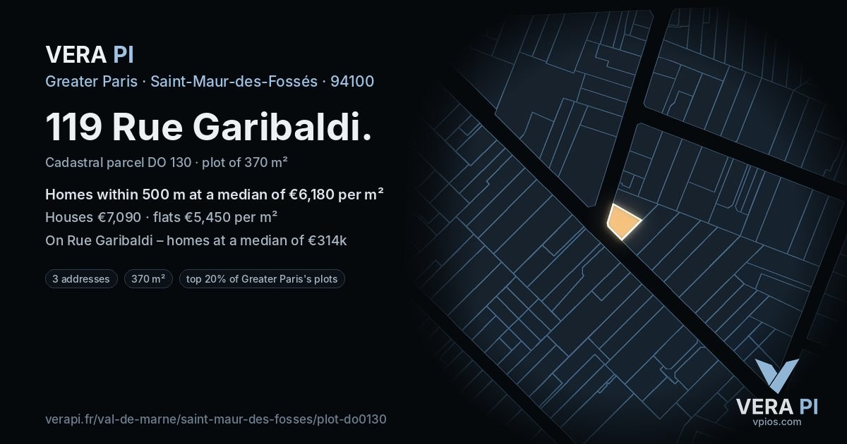 119 Rue Garibaldi, Saint-Maur-des-Fossés at night – the plot lit, the parcels around coloured by the prices near them