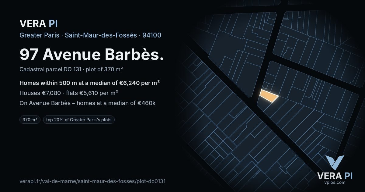 97 Avenue Barbès, Saint-Maur-des-Fossés at night – the plot lit, the parcels around coloured by the prices near them