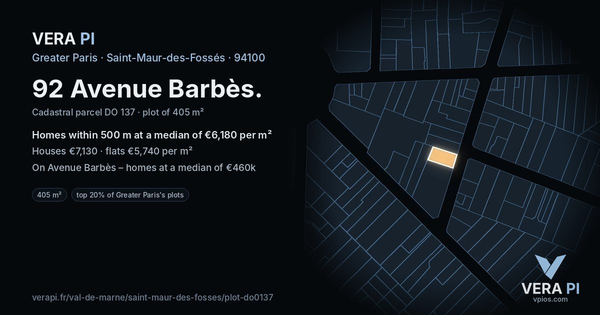 92 Avenue Barbès, Saint-Maur-des-Fossés at night – the plot lit, the parcels around coloured by the prices near them