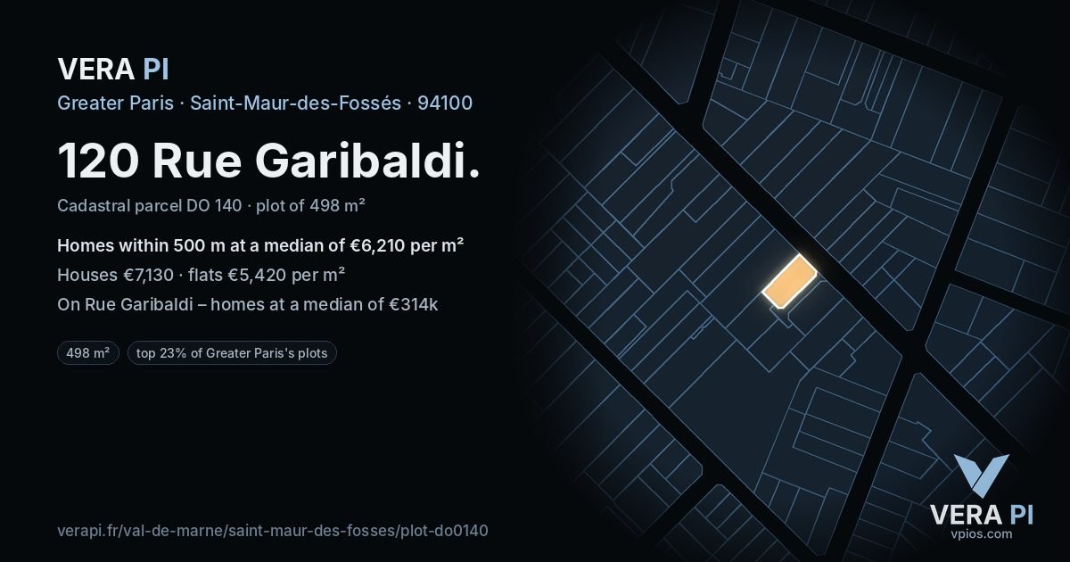 120 Rue Garibaldi, Saint-Maur-des-Fossés at night – the plot lit, the parcels around coloured by the prices near them