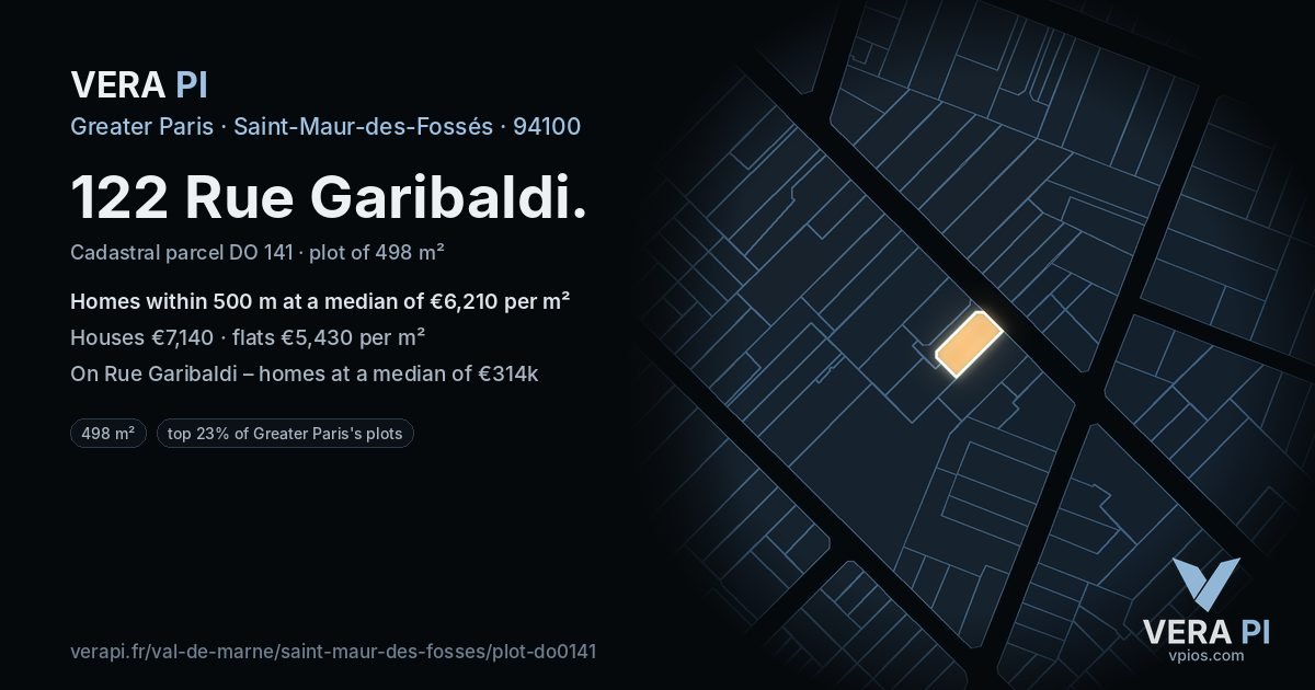 122 Rue Garibaldi, Saint-Maur-des-Fossés at night – the plot lit, the parcels around coloured by the prices near them