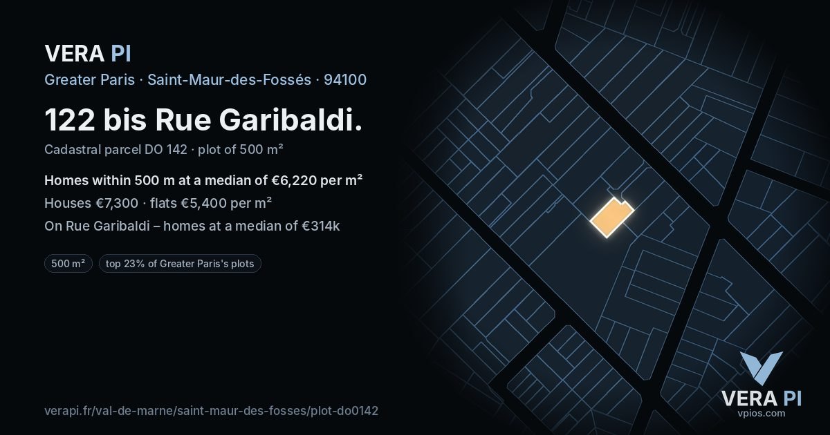 122 bis Rue Garibaldi, Saint-Maur-des-Fossés at night – the plot lit, the parcels around coloured by the prices near them