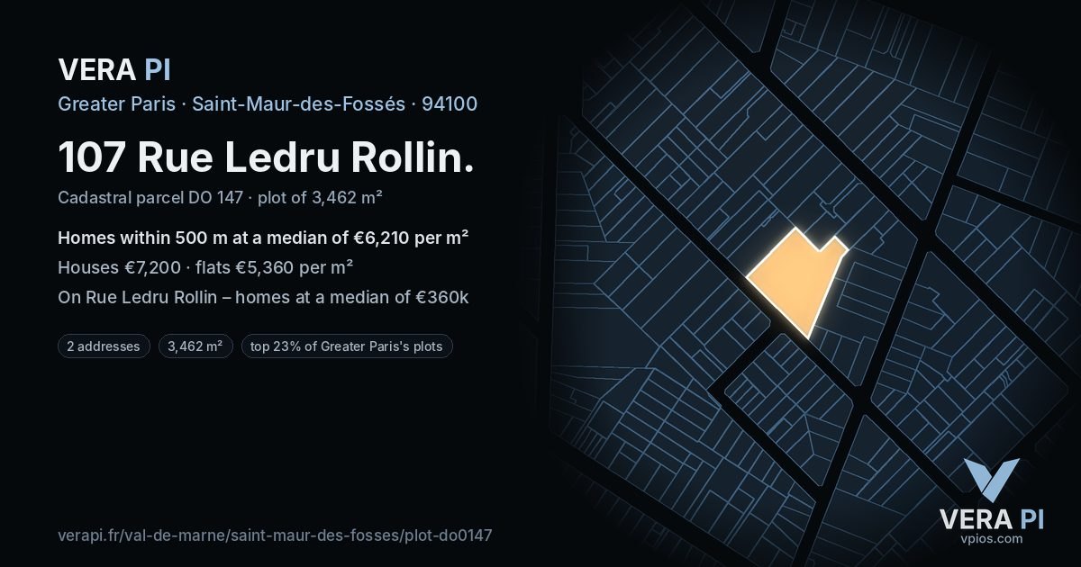 107 Rue Ledru Rollin, Saint-Maur-des-Fossés at night – the plot lit, the parcels around coloured by the prices near them