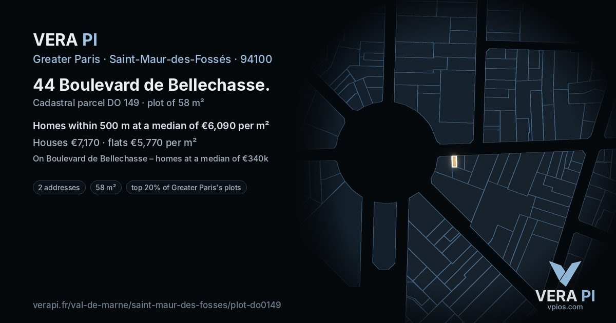 44 Boulevard de Bellechasse, Saint-Maur-des-Fossés at night – the plot lit, the parcels around coloured by the prices near them