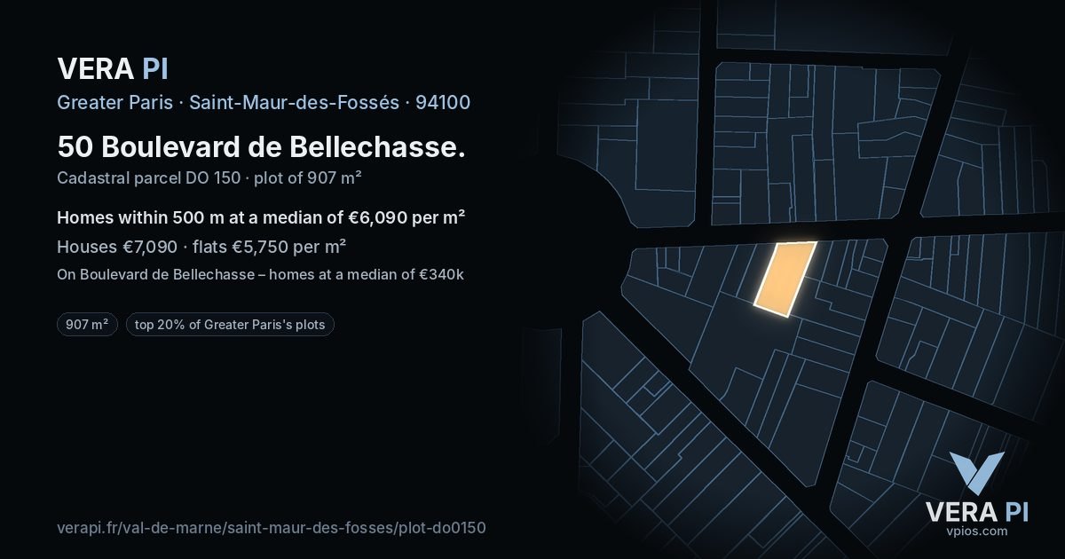 50 Boulevard de Bellechasse, Saint-Maur-des-Fossés at night – the plot lit, the parcels around coloured by the prices near them