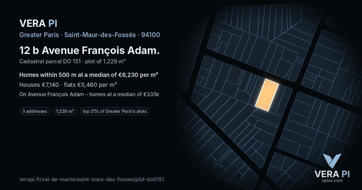 12 b Avenue François Adam, Saint-Maur-des-Fossés at night – the plot lit, the parcels around coloured by the prices near them
