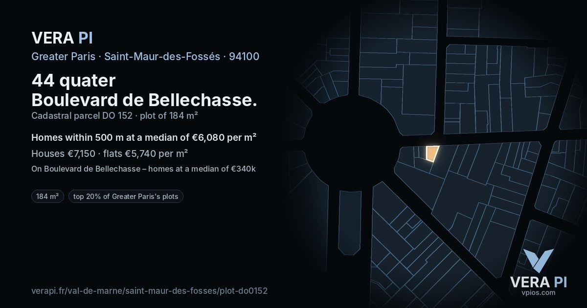 44 quater Boulevard de Bellechasse, Saint-Maur-des-Fossés at night – the plot lit, the parcels around coloured by the prices near them
