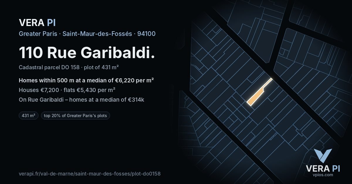 110 Rue Garibaldi, Saint-Maur-des-Fossés at night – the plot lit, the parcels around coloured by the prices near them