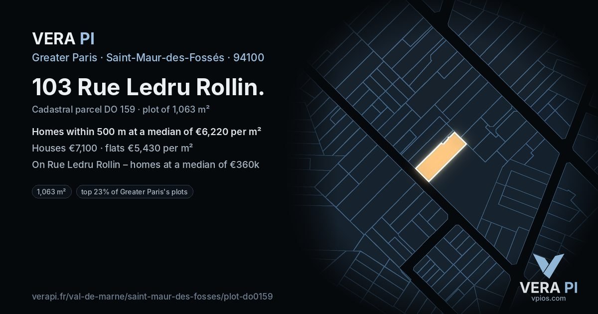 103 Rue Ledru Rollin, Saint-Maur-des-Fossés at night – the plot lit, the parcels around coloured by the prices near them